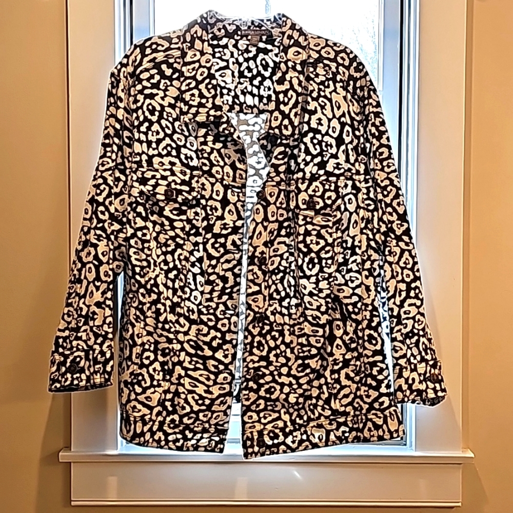 Jessica London Black and White Patterned Jean Jacket